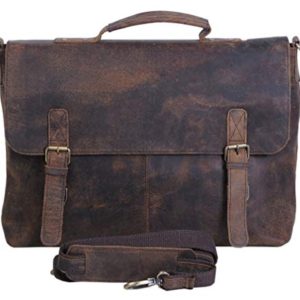 KomalC 15 Inch Retro Buffalo Hunter Leather Laptop (Fits Upto 15.6 Inch Laptop) Messenger Bag Office Briefcase College Bag (Distressed Tan)