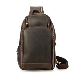 Men's Vintage Leather Messenger Satchel Chest Pack Sling Casual Outdoor School Travel Case Multi-purpose Shoulder Crossbody Bag Brown