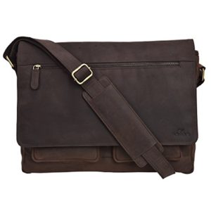 Leather Messenger Bag for Men & Women 14inch laptop Bag for Travel College Work - Handmade by LEVOGUE (Brown Oily Hunter)