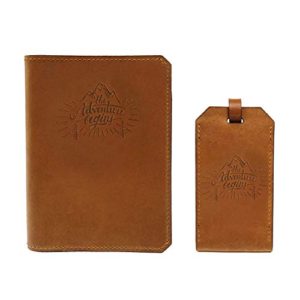 Handmade Wax Leather Embossed Travel Set - Passport Holder