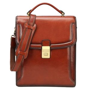 Banuce Small Vintage Full Grain Italian Leather Messenger Bag for Men Vertical Lock Business Crossbody Shoulder Bag 9.7 Inch iPad Satchel Purse