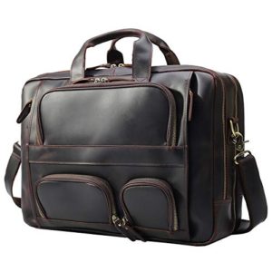Texbo Men's Solid Top Cowhide Leather Large 17.3 Inch Laptop Briefcase
