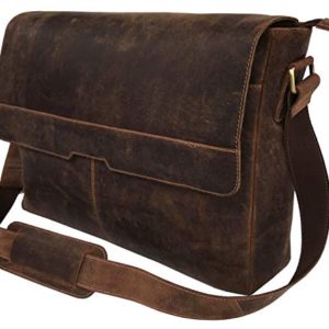 18" Leather Messenger Bag Vintage Buffalo Satchel Laptop Briefcase Unisex Computer Bags for Men Women (Vintage Brown)