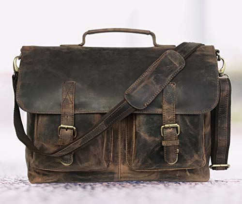 18 Inch Retro Buffalo Hunter Leather Laptop Messenger Bag Office ...