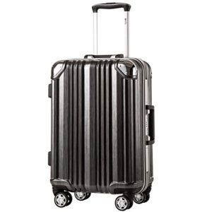 Coolife Luggage Aluminium Frame Suitcase with TSA Lock 100% PC (M(24in), Black)