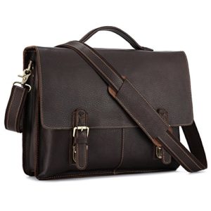 Kattee Men's Twin Buckle Genuine Leather Messenger Bag