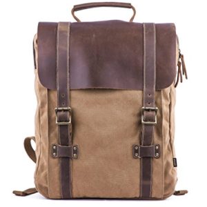 Gootium Leather Canvas Backpack - Vintage Travel Day Pack Unisex Rucksack