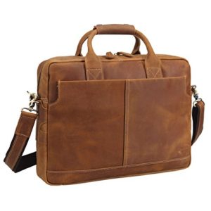 Texbo Genuine Full Grain Leather Men's 16 Inch Laptop Briefcase