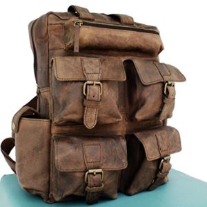 AOL Vintage Genuine Buffalo Leather 18" Backpack Rucksack Travel Bag