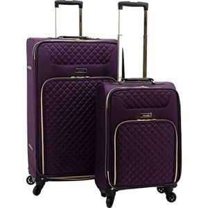 kensie 2 Piece Twill Luggage Set, Purple with Gold Color Option