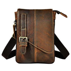 Le'aokuu Mens Genuine Leather Coffee Fanny Small Messenger Shoulder