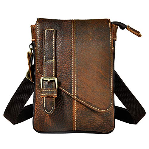 Le'aokuu Mens Genuine Leather Coffee Fanny Small Messenger Shoulder ...