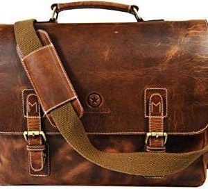 15.5 inch Leather Messenger Bag | Adjustable/Detachable Shoulder Strap