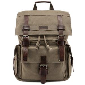 Kattee Men's Canvas Leather Hiking Travel Backpack Rucksack