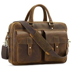 Kattee Genuine Leather 15.6" Laptop Briefcase for Men