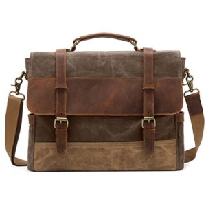 Kattee Men's Leather Canvas Messenger Bag Briefcase