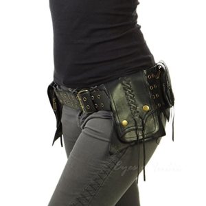 Eyes of India - Black Leather Belt Hip Waist Bum Bag