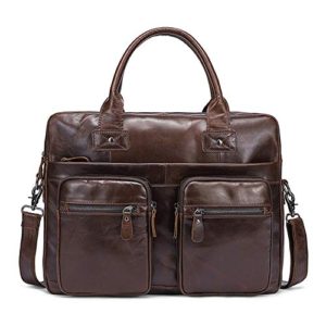 Mens Messenger Bag Leather Briefcase, Waterproof Travel Messenger Bag