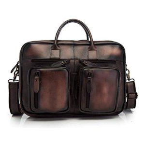 Men Waxy Leather Antique Design Business Travel Briefcase