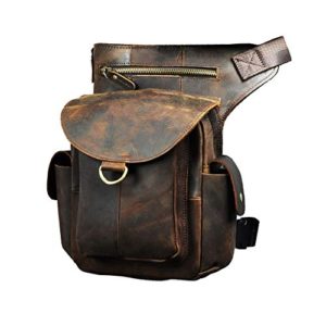 Le'aokuu Mens Leather Messenger Shoulder Bag Motorcycle Tactic Fanny Belt