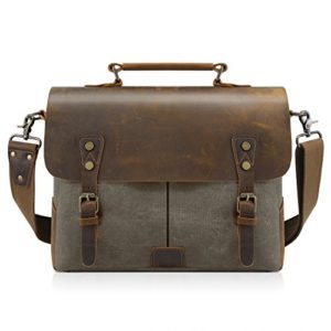 Kattee Genuine Leather Canvas Messenger Bag for Men