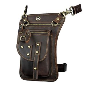 Le'aokuu Mens Genuine Leather Motorcycle Waist Pack Drop Leg Cross