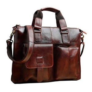 Men Original Leather Retro Business Briefcase Casual 15" Laptop Travel Bag