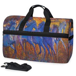 Original Oil Painting Horse Art Sports Gym Bag with Shoes Compartment