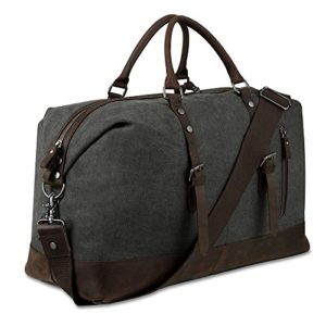 Canvas Overnight Bag Travel Duffel Genuine Leather for Men and Women