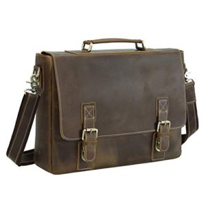 Texbo Men's 16 Inch Full Grain Cowhide Leather Laptop Briefcase