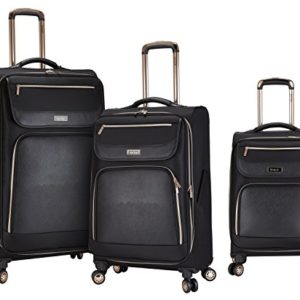 kensie 3 Piece Black with Gold Accent Spinner Luggage Set