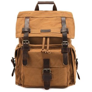 Kattee Men's Leather Canvas Backpack Large School Bag