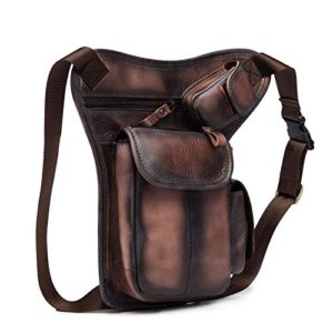 Le'aokuu Mens Leather Travel Crossbody Bag Fishing Fanny Belt Waist Bag