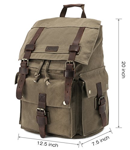 Kattee Men's Canvas Leather Hiking Travel Backpack Rucksack NEW