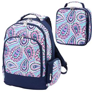 Sophie Paisley Pink Blue 2 Piece Polyester Zippered Backpack