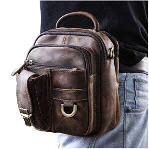 Le'aokuu Mens Genuine Leather Fanny Messenger Shoulder Satchel Waist Bag