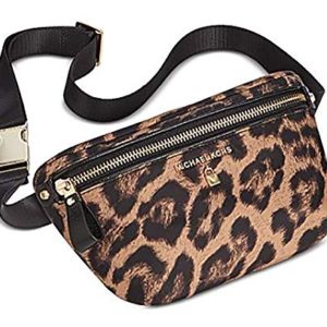 Michael Kors Woman's Leopard Animal Print Nylon & Saffiano Leather