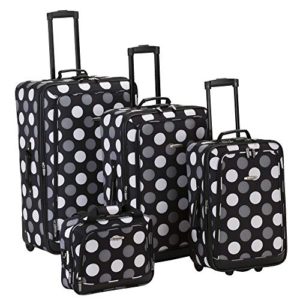 Rockland Luggage Dot 4 Piece Luggage Set, Black Dot