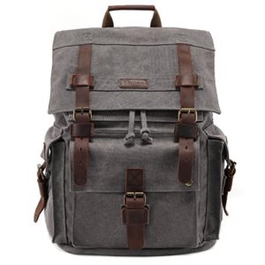 Kattee Men's Leather Canvas Backpack Large School Bag