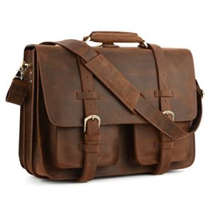 Kattee Real Leather 16" Laptop Briefcase Large Messenger Bag