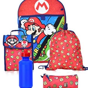 Nintendo Boys' Mario 5 Pc Set Backpack, Blue