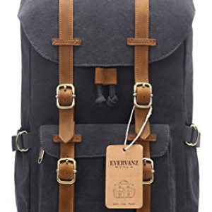 EverVanz Outdoor Canvas Leather Backpack, Travel Hiking Camping Rucksack Pack