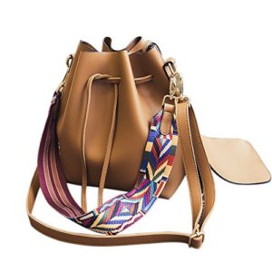 Women's PU Leather Drawstring Bucket Bag Crossbody Bag Shoulder