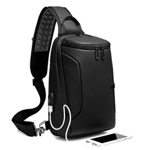 Sling Bag for Men Crossbody Shoulder Sling Backpack Waterproof Chest Bag with USB Charging Port 9.7 Inch Casual Daypack w/Water Bottle Holder