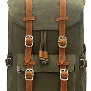 EverVanz Outdoor Canvas Leather Backpack, Travel Hiking Camping Rucksack Pack, Large Casual Daypack, College School Backpack, Shoulder Bags Fits 15" Laptop Tablets