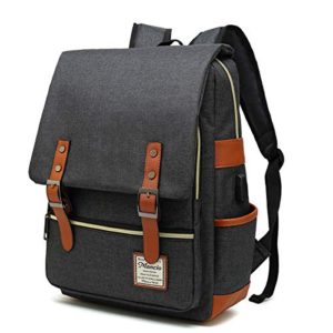 MANCIO Slim Laptop Backpack with USB Charging Port,Vintage Tear Resistant Business Bag for Travel, College, School, Casual Daypacks for Man,Women, Fits up to 15.6Inch Macbook in Black