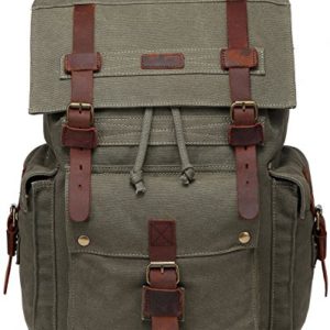 Canvas School Laptop Backpack Unisex Bookbag Vintage Leather