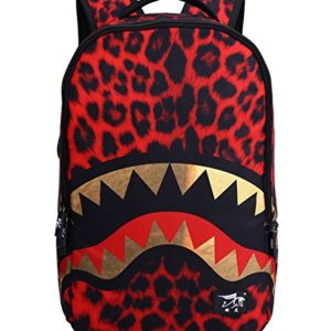 Unisex Casual Daypack Unique Shark Backpacks School Shoulders Bag (Red 1)