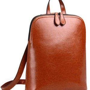 HESHE Women's Leather Backpack Casual Daypack for Ladies (Brown-r)