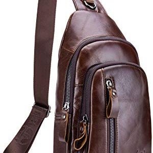 Niobon Men's Sling Bag,Mens Genuine Leather Chest Bags Casual Shoulder